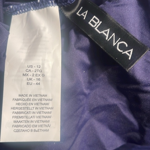 NWT La Bianca Island Goddess Navy Blue Off Shoulder Back One Piece Swimsuit 12 - Picture 4 of 4